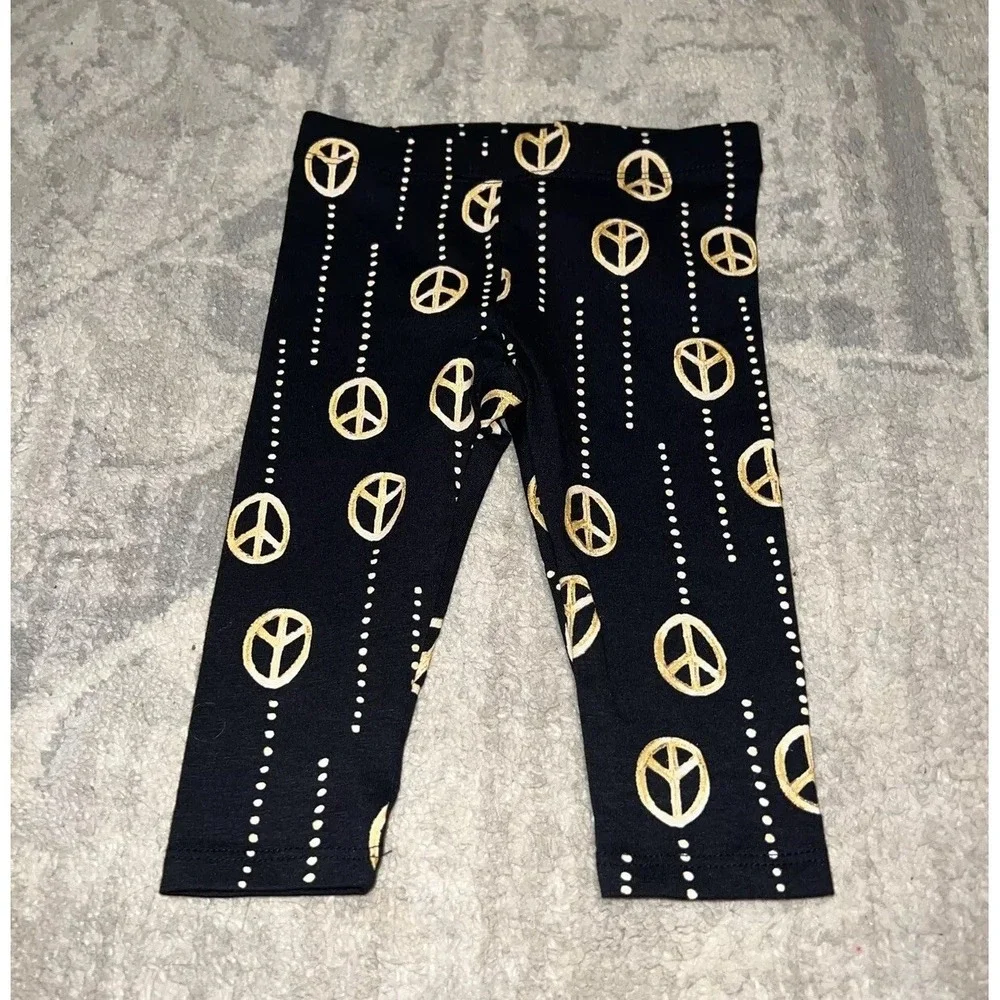 NEW‎ Nordstrom Cristina Martinez Baby Peace Signs Black Gold Pants Sz 6 Month 6M